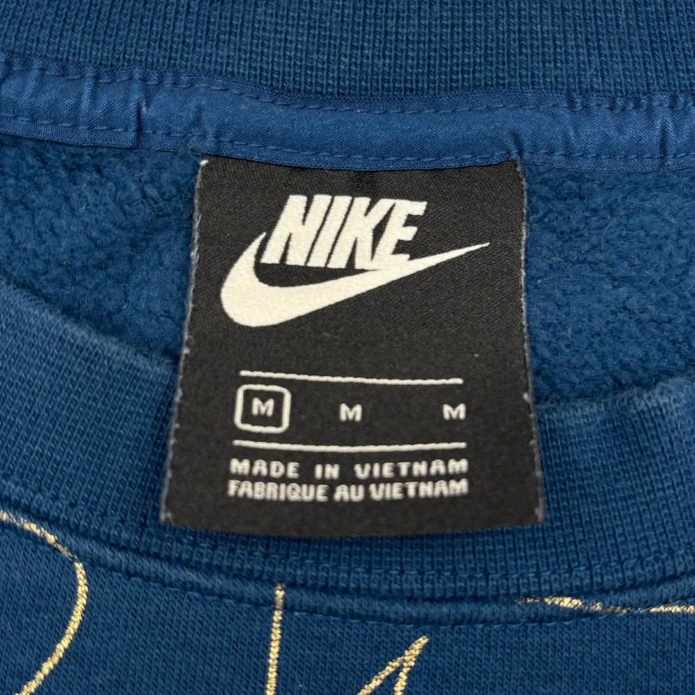 Nike Icon Clash Sweatshirt Womens Medium Blue Gold Allover Print Fleece Size M